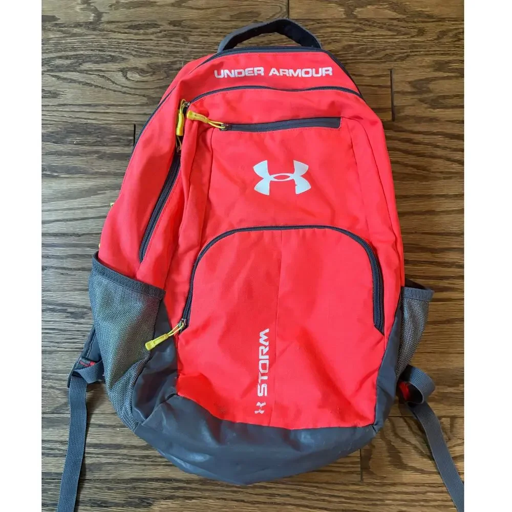Under Armour‎ Storm Backpack Coral Neon Yellow Gray Book Bag Pockets